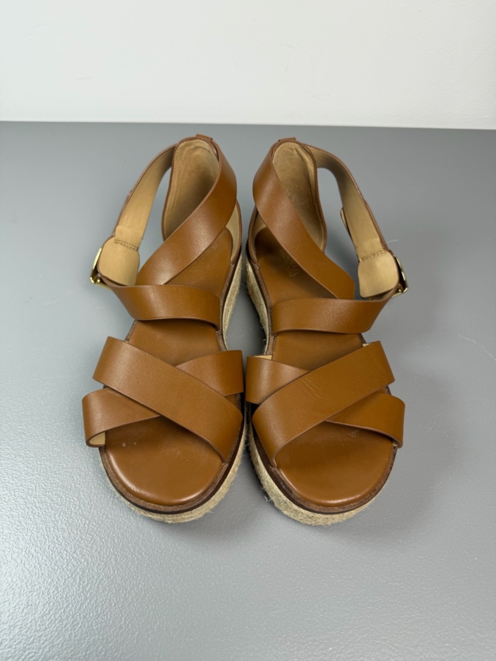 Michael Kors Lynn Espadrille Woven Platform Wide Strap Sandals Size Brown 8M - Picture 7 of 13